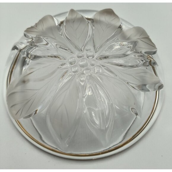 Mikasa Studio Guilded Poinsettia Crystal Glass Floral Trinket Dish With Gold Rim - Picture 3 of 5